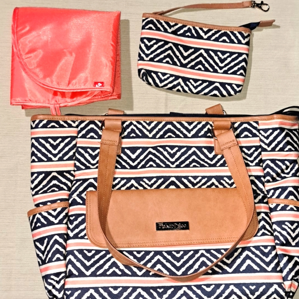 Fisher-Price 3-Piece Diaper Bag Set Tribal Orange Blue Like New